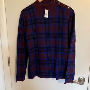 NWT: Ann Taylor Factory XL Turtleneck Sweater - Burgundy & Blue Plaid